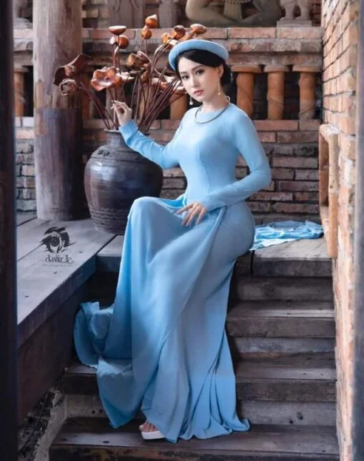 Bleu brumeux Ao Dai Vietnam 4