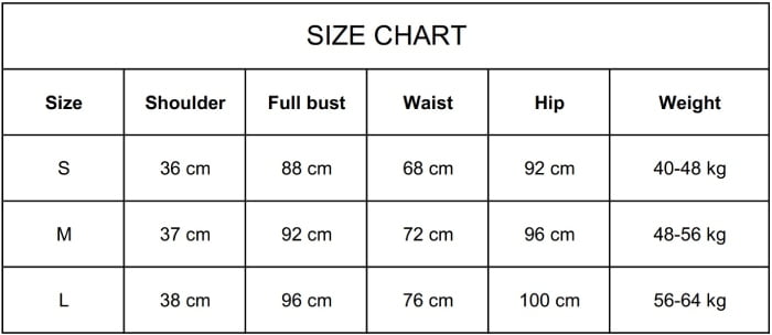 Standard measurements chart for lady