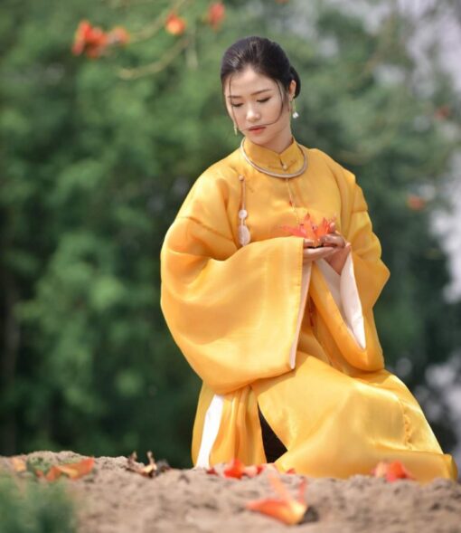 Vietnam classical Ao Dai yellow maxi dress